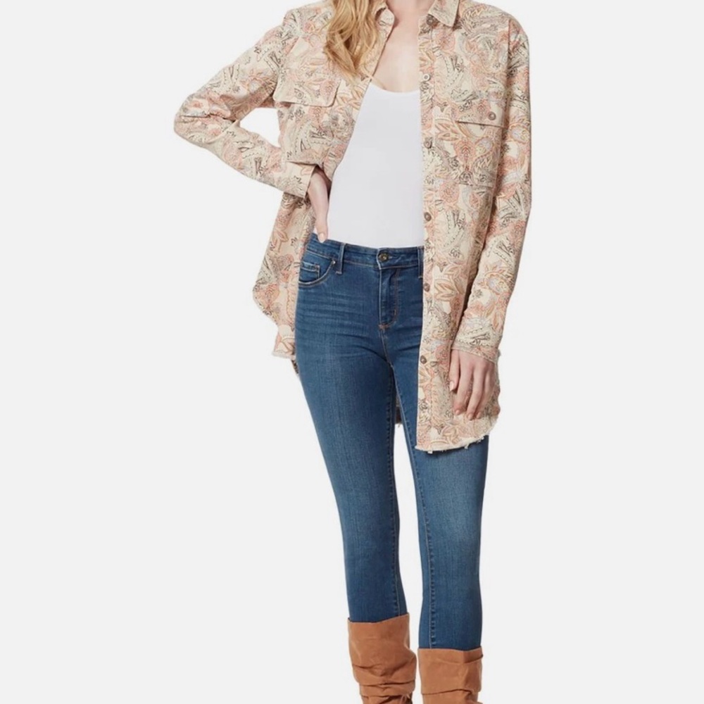 Jessica Simpson Paisley Floral Printed Button Up Tunic top Jacket Shacket
